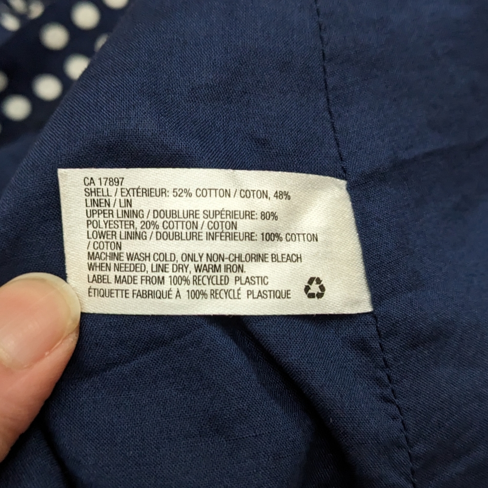 SOLD- Gap linen blend polka dot strapless tube skater dress navy white - Picture 12 of 16